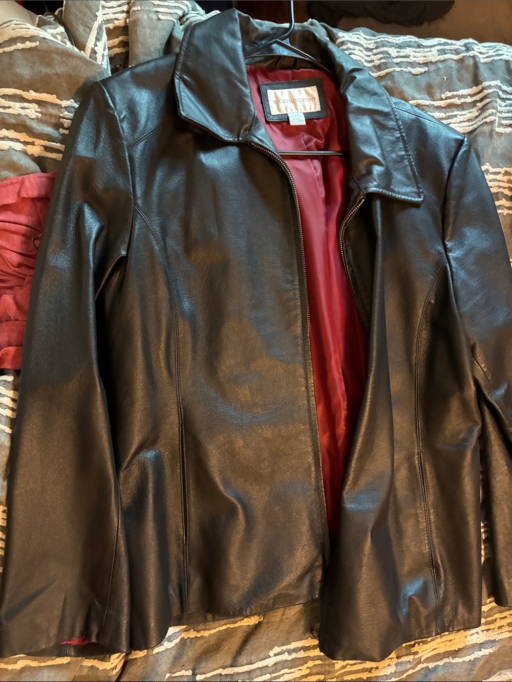 Worthington Black Leather Jacket with Red Lining